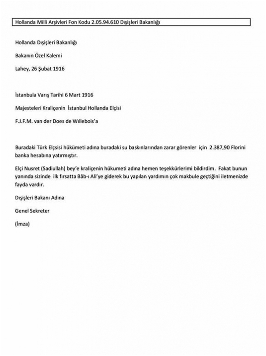 Osmanlı, Hollanda'ya para yardımı yapmış