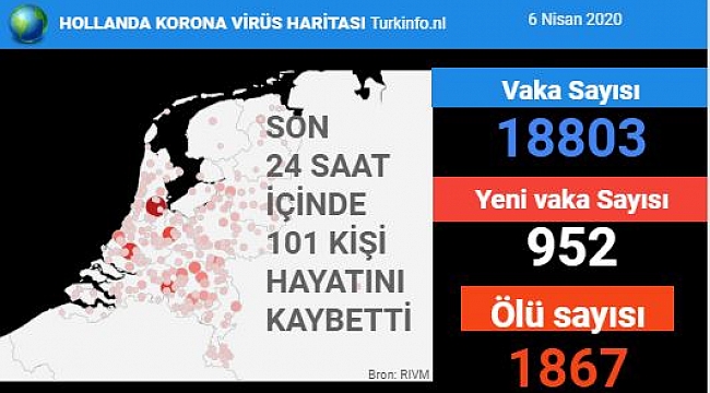 Hollanda'da son 24 saatte koronavirüs nedeniyle 101 kişi hayatını kaybetti