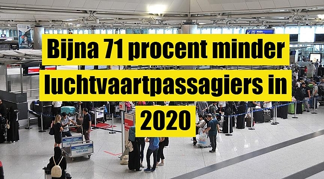 Bijna 71 procent minder luchtvaartpassagiers in 2020