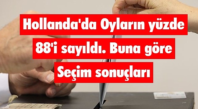 Hollanda'da Oyların yüzde 88'i sayıldı. Buna göre Seçim sonuçları