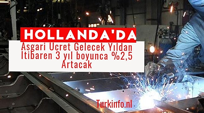 Hollanda’da Asgari Ücret Gelecek Yıldan İtibaren 3 yıl boyunde yüzde 2,5 Artacak