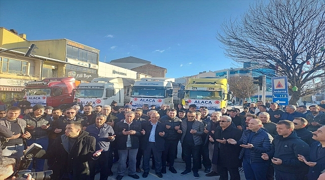 Almanya'daki gurbetçilerin topladığı 4 tır yardım malzemesi Çorum'un Alaca ilçesine ulaştı