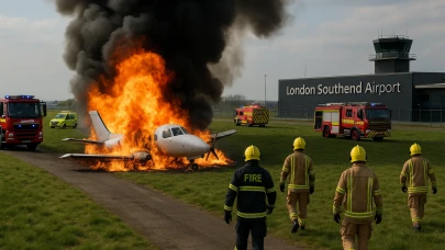 Londra Southend Havalimanı'nda Hollanda'ya Giden Küçük Uçak Düştü
