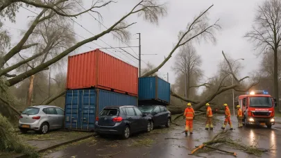Şiddetli Rüzgar Felaketi: Rotterdam'da Konteynerler Araçların Üzerine Düştü