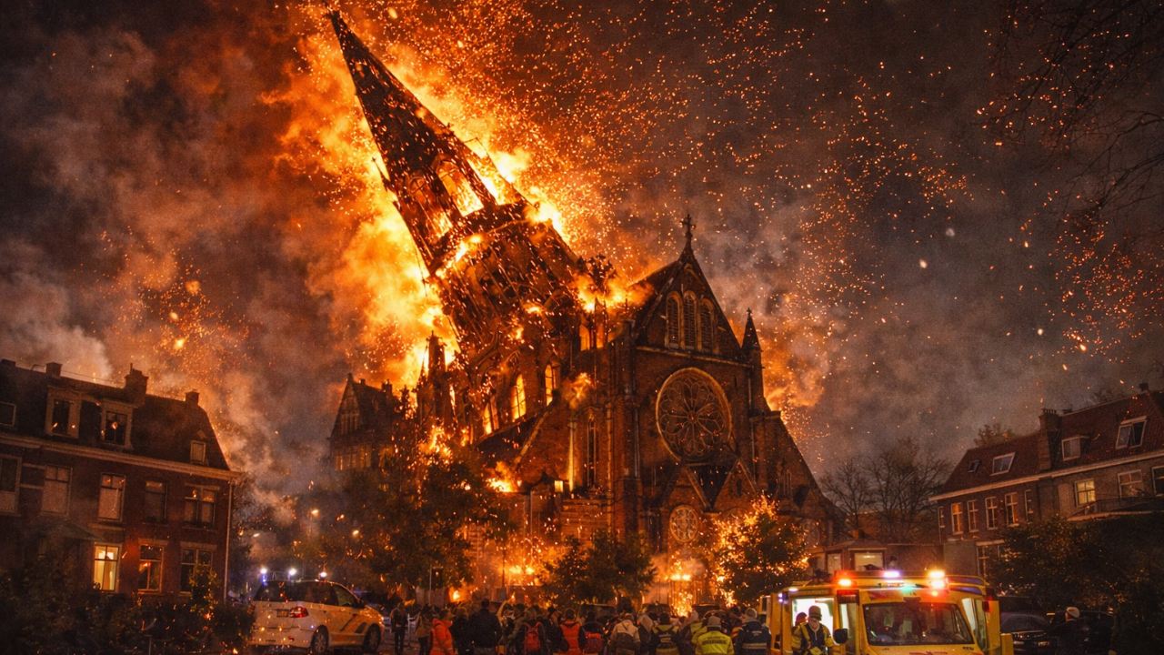 Amsterdam’daki tarihi Vondel Kilisesi tamamen yandı