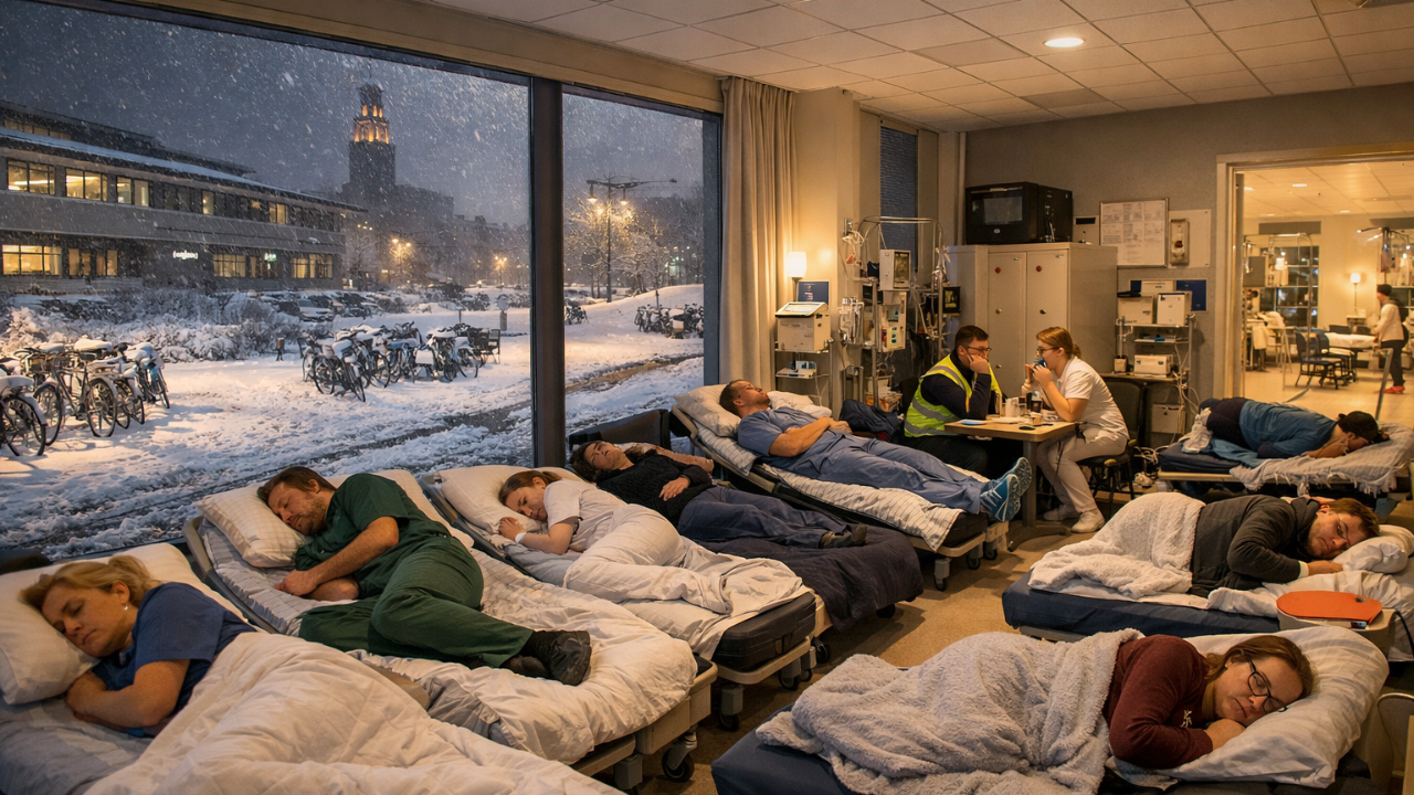 Kuzey Hollanda’daki Hastanelerde Personel Kar Nedeniyle Geceyi İş Yerinde Geçirdi