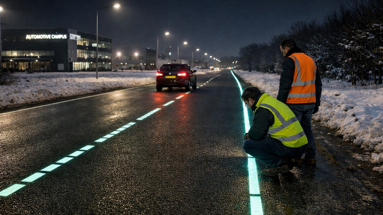 Hollanda’da Işık Yayan Asfalt Test Ediliyor: 30 Santimetre Kar Altında Bile Görünüyor