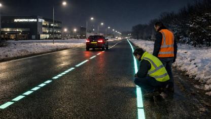 Hollanda’da Işık Yayan Asfalt Test Ediliyor: 30 Santimetre Kar Altında Bile Görünüyor