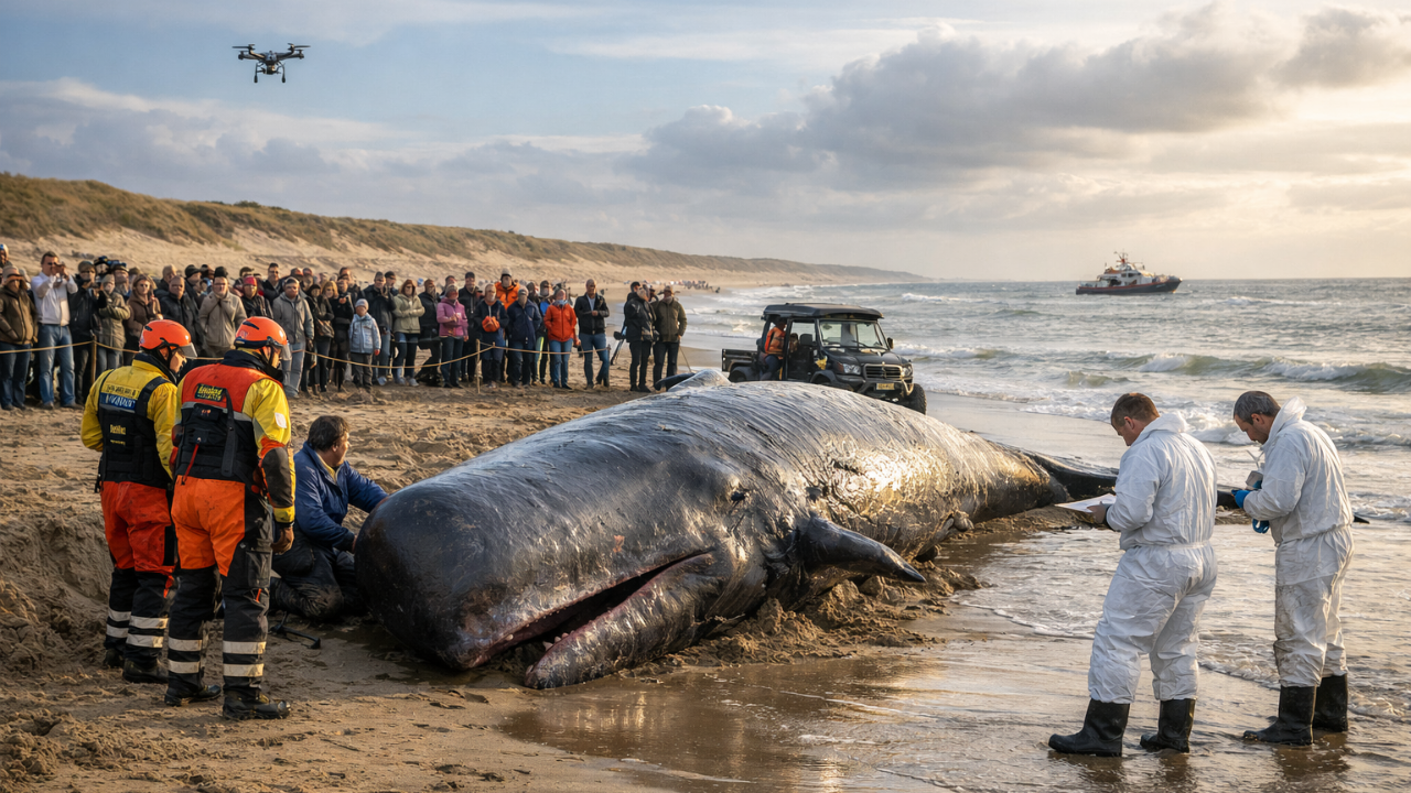 Hollanda Sahilinde İspermeçet Balinası Yeniden Kıyıya Vurdu